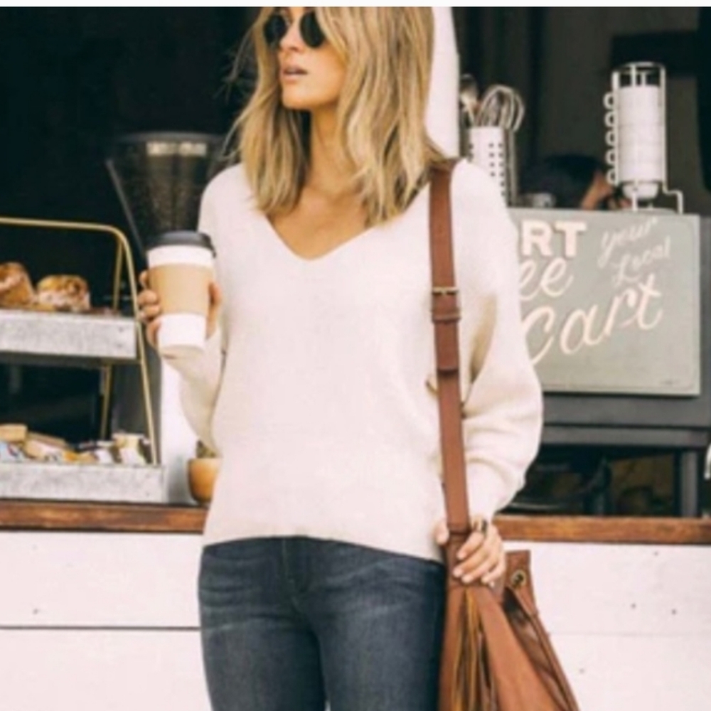 Free People Allure Soft Cream Sweet Ribbed Sweater Size Small